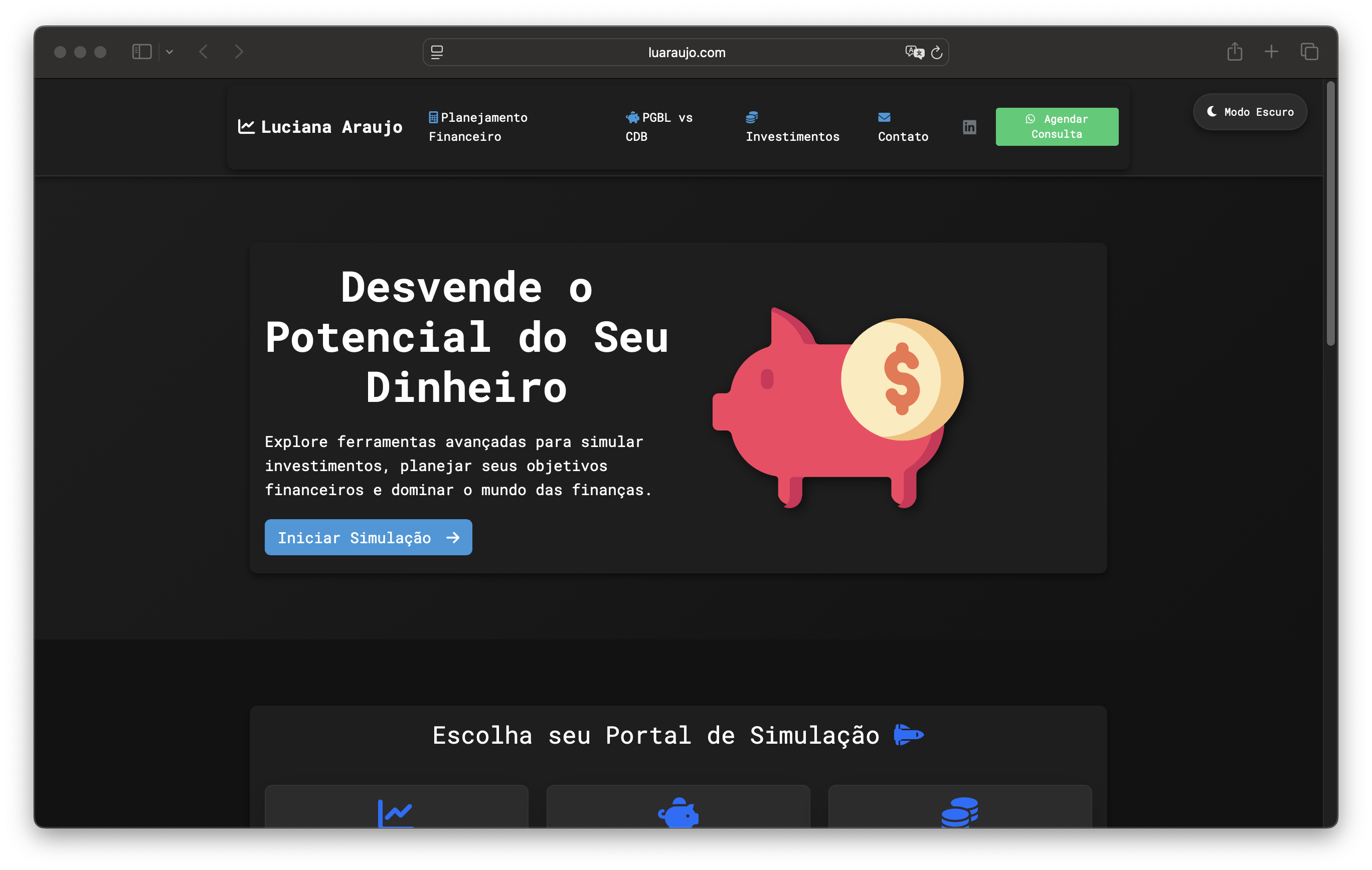 Calculadoras Financeiras - Tema Escuro